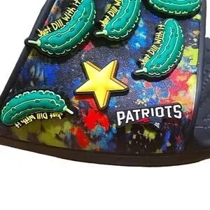 Crocs Patriots \'Just Dill With It\' Pickle Graphics hotsauce sliders 11M New England Patriots Historic Print Clog With Strap FOCO main image 3